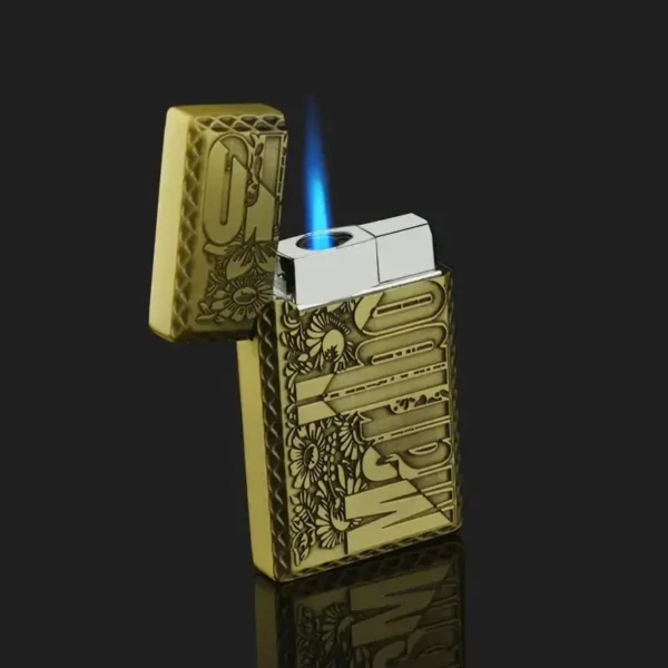 Finely Carved Marlboro Butane Gas Lighter - Gold