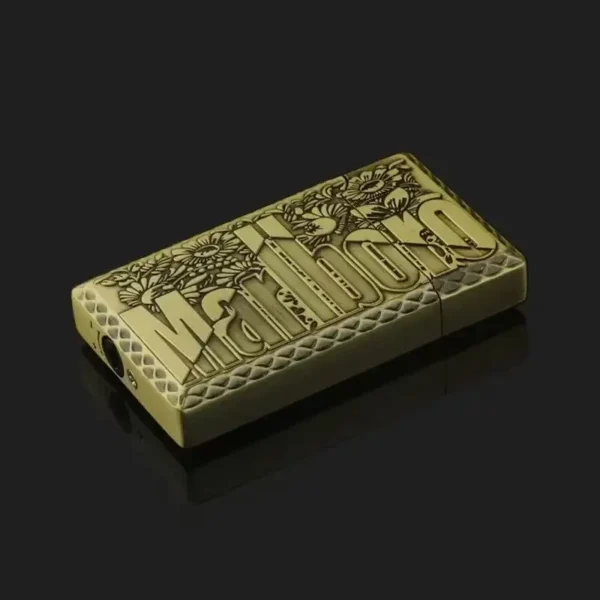 Finely Carved Marlboro Butane Gas Lighter - Gold - Image 2