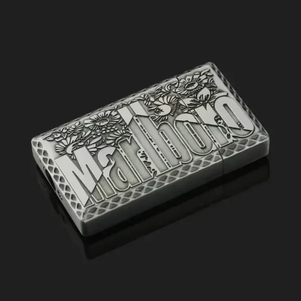 Finely Carved Marlboro Butane Gas Lighter - Silver - Image 2