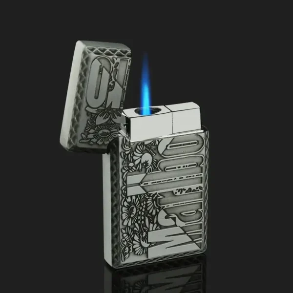 Finely Carved Marlboro Butane Gas Lighter - Silver