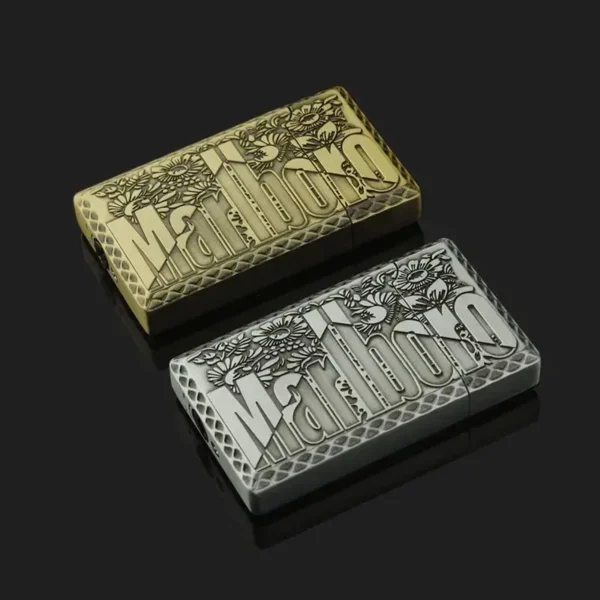Finely Carved Marlboro Butane Gas Lighter - Silver - Image 5